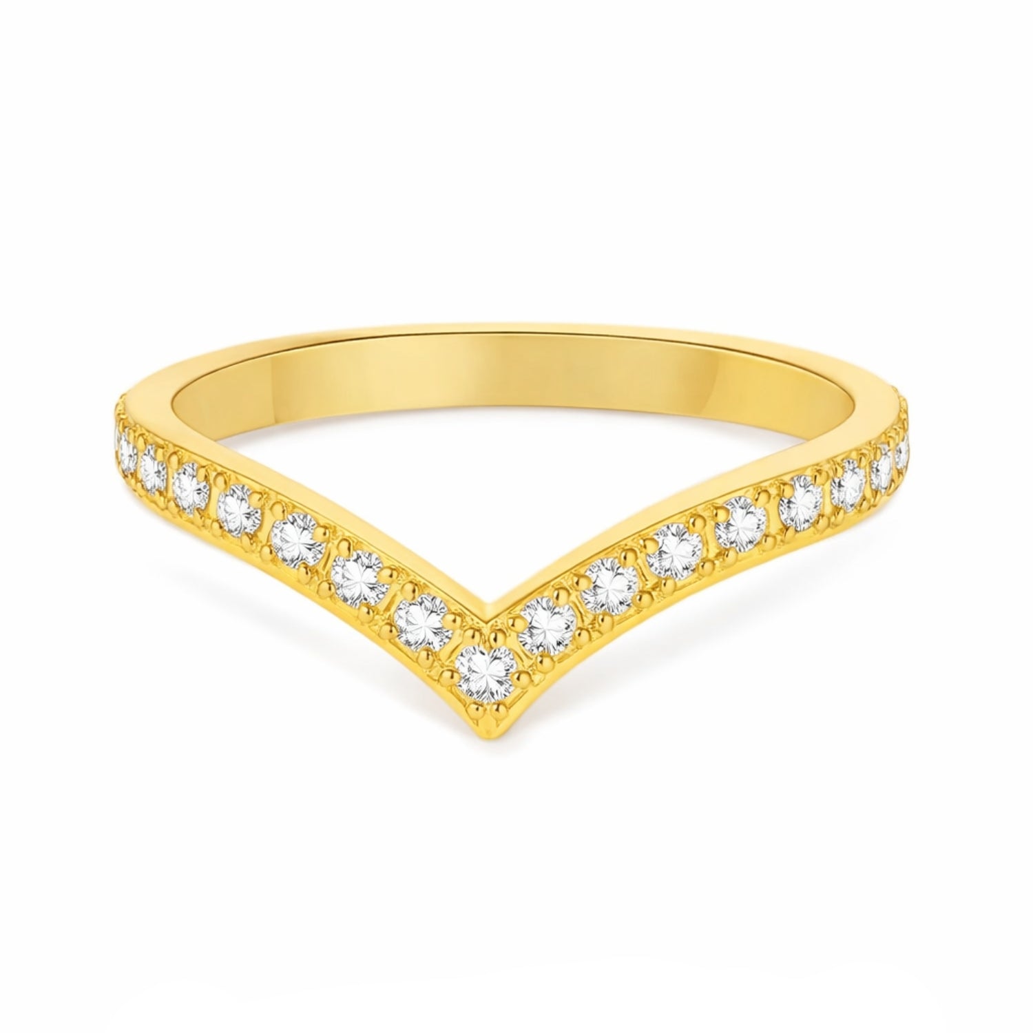 Wishbone diamond ring yellow gold, Natural diamond V shaped wedding band