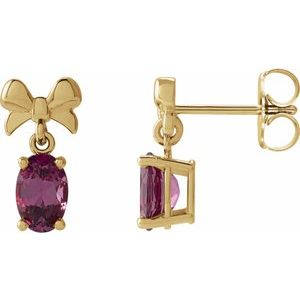 Rhodolite Garnet Oval Solitaire Stud Earrings in Gold and Platinum