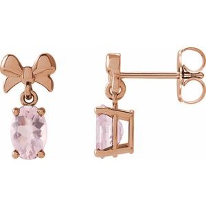 Pink Morganite Oval Solitaire Stud Earrings in Gold and Platinum