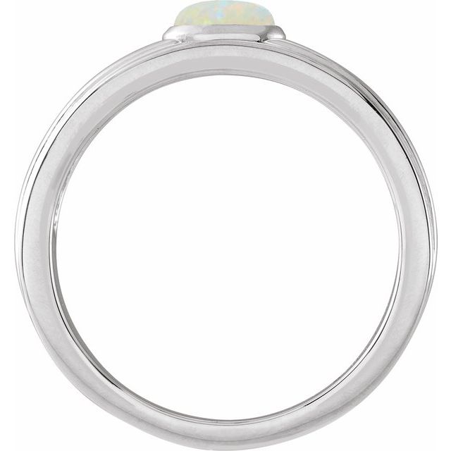 Oval White Opal Cabochon Ring in Platinum