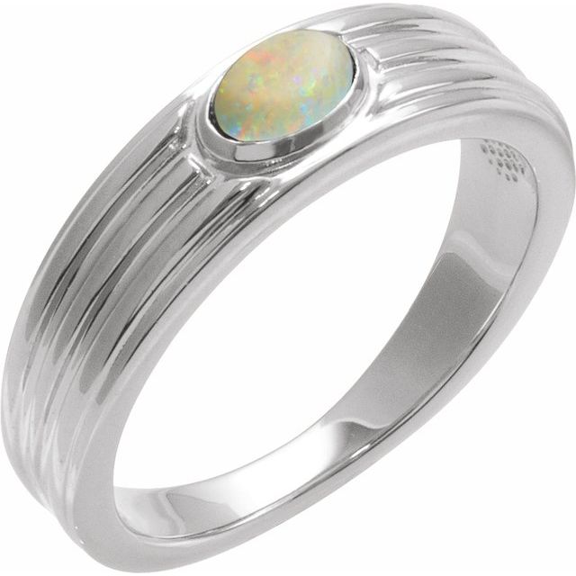 Oval White Opal Cabochon Ring in Platinum
