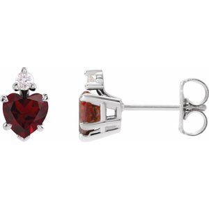 Mozambique Garnet & Diamond Heart Stud Earrings in Gold and Platinum