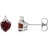 Mozambique Garnet & Diamond Heart Stud Earrings in Gold and Platinum