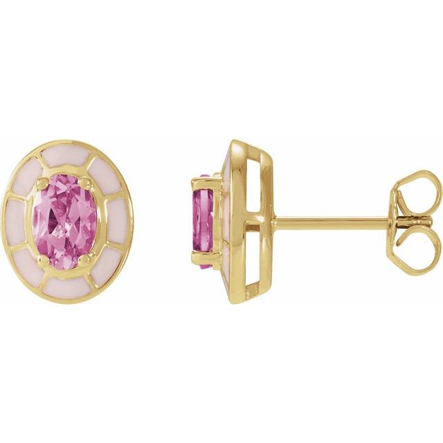 Pink Tourmaline Oval Solitaire Stud Earrings in Gold and Platinum
