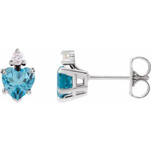 London Blue Topaz & Diamond Heart Stud Earrings in Gold and Platinum