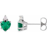 Emerald & Diamond Heart Stud Earrings in Gold and Platinum