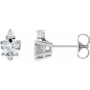 White Sapphire & Diamond Heart Stud Earrings in Gold and Platinum