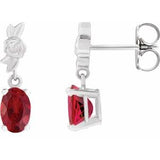 Red Ruby Oval Floral Stud Earrings in Gold and Platinum