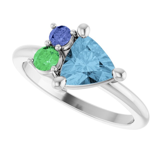 Trillion Sky Blue Topaz Cluster Ring in Gold and Platinum | 7x7x7mm
