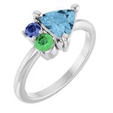 Trillion Sky Blue Topaz Cluster Ring in Gold and Platinum | 7x7x7mm