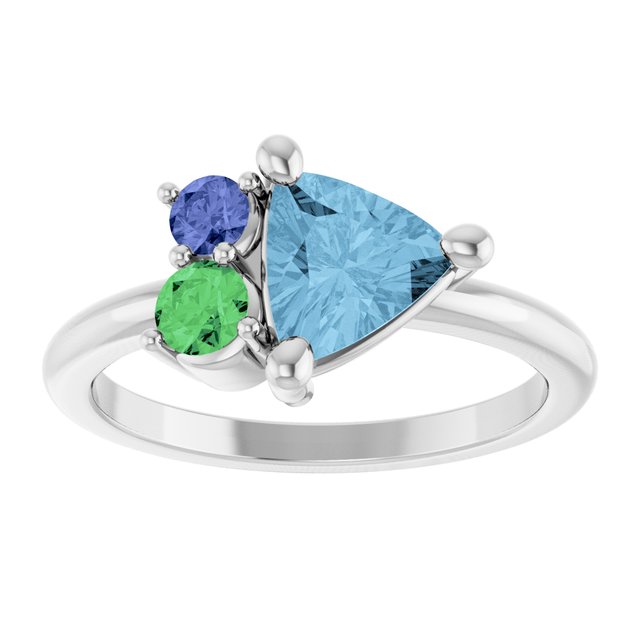 Trillion Sky Blue Topaz Cluster Ring in Gold and Platinum | 7x7x7mm