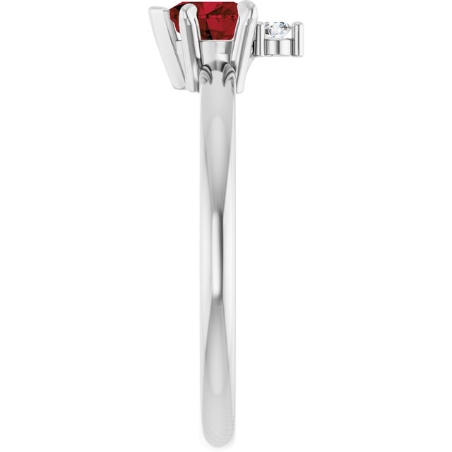 Heart Mozambique Garnet Accented Ring with Diamond Accents in Platinum