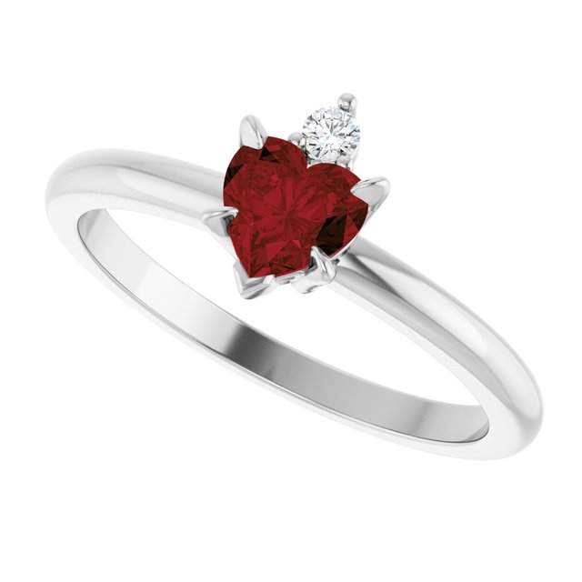 Heart Mozambique Garnet Accented Ring with Diamond Accents in Platinum