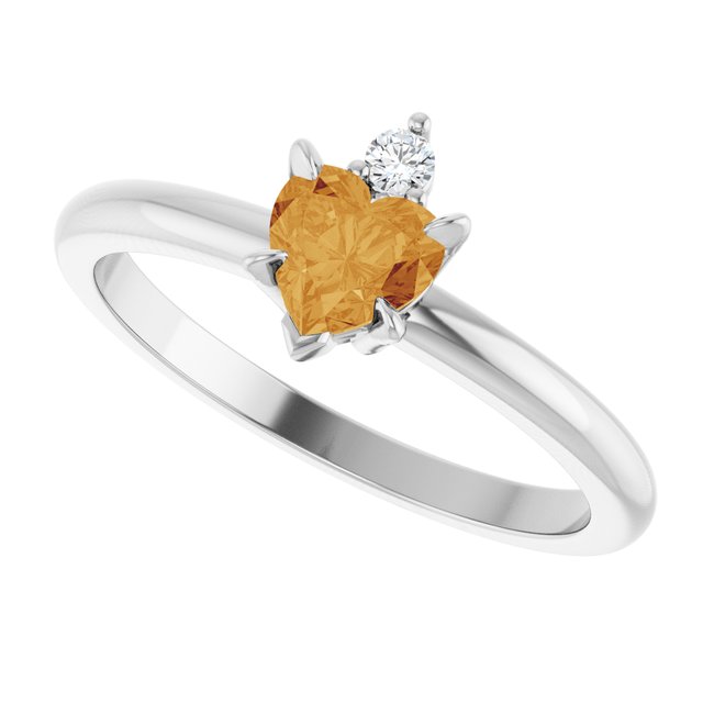 Heart Citrine Accented Ring with Diamond Accents in Platinum