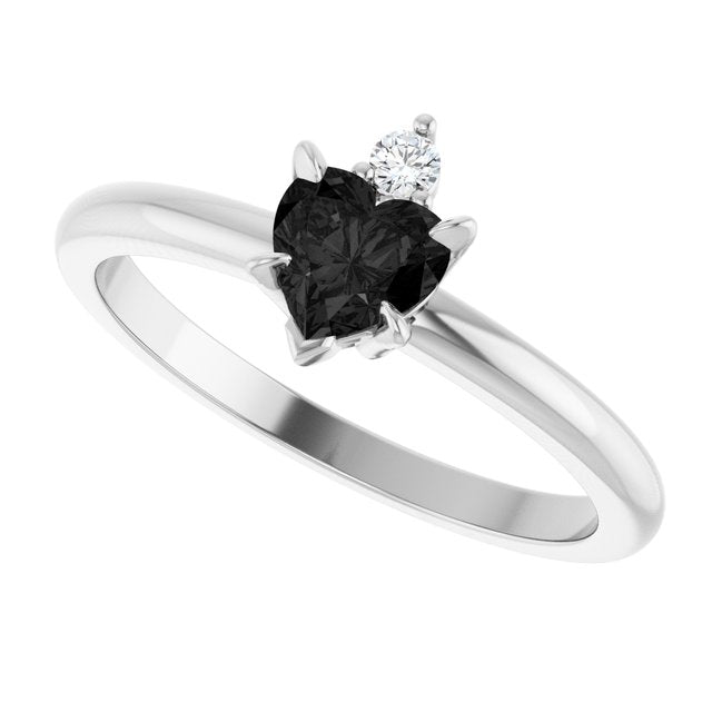 Heart Black Onyx Accented Ring with Diamond Accents in Platinum