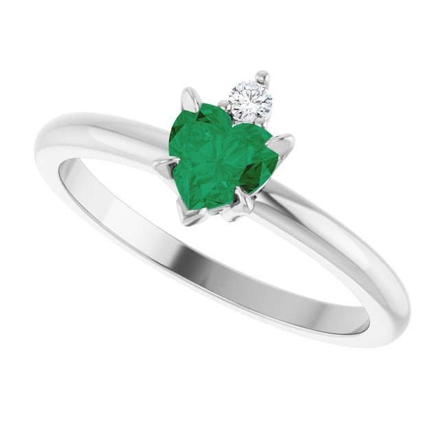 Heart Lab-Grown Emerald Accented Ring with Diamond Accents in Platinum