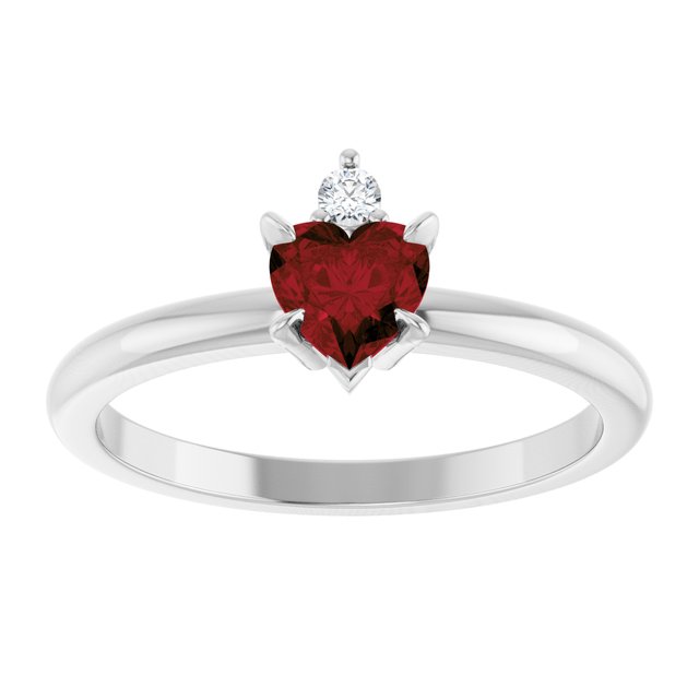 Heart Mozambique Garnet Accented Ring with Diamond Accents in Platinum