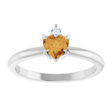 Heart Citrine Accented Ring with Diamond Accents in Platinum