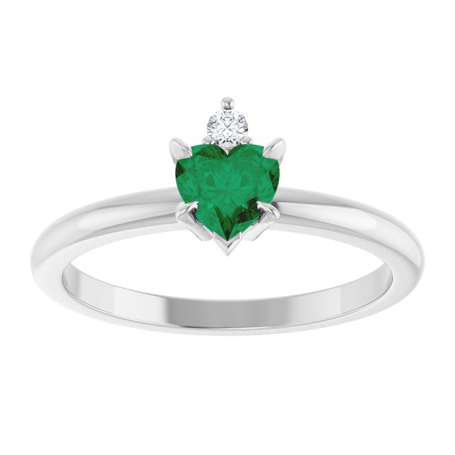 Heart Lab-Grown Emerald Accented Ring with Diamond Accents in Platinum