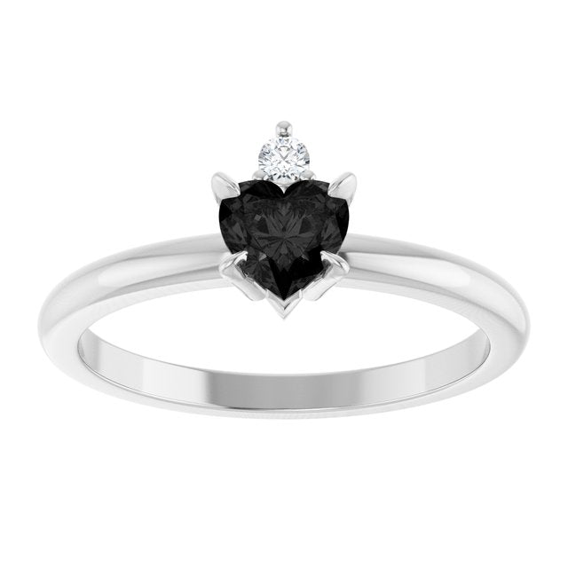 Heart Black Onyx Accented Ring with Diamond Accents in Platinum