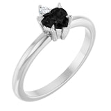 Heart Black Onyx Accented Ring with Diamond Accents in Platinum