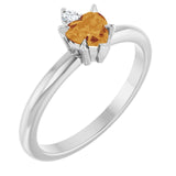 Heart Citrine Accented Ring with Diamond Accents in Platinum