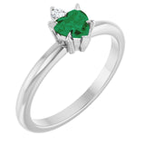 Heart Lab-Grown Emerald Accented Ring with Diamond Accents in Platinum