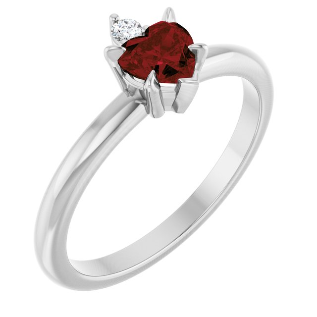 Heart Mozambique Garnet Accented Ring with Diamond Accents in Platinum