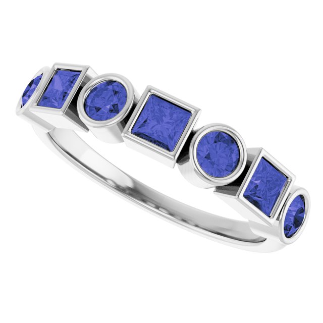 Round Iolite Stackable Ring in Platinum