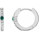 Emerald & Diamond Round Hoop Earrings in Gold and Platinum