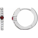 Mozambique Garnet & Diamond Round Hoop Earrings in Gold and Platinum