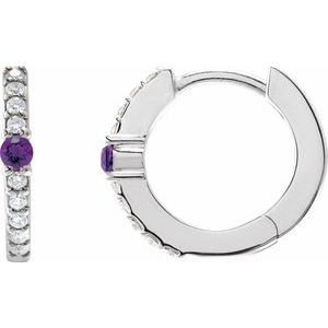 Amethyst & Diamond Round Hoop Earrings in Gold and Platinum