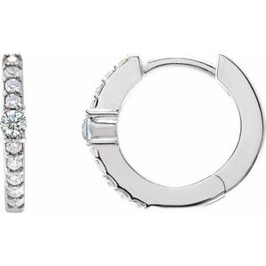 White Sapphire & Diamond Round Hoop Earrings in Gold and Platinum