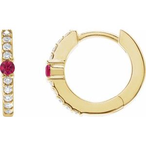 Ruby & Diamond Round Hoop Earrings in Gold and Platinum
