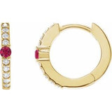 Ruby & Diamond Round Hoop Earrings in Gold and Platinum