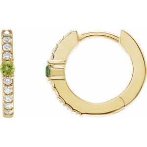 Peridot & Diamond Round Hoop Earrings in Gold and Platinum