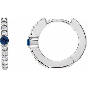 Blue Sapphire & Diamond Round Hoop Earrings in Gold and Platinum
