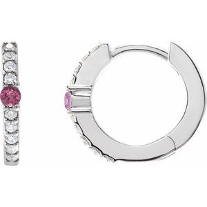 Pink Tourmaline & Diamond Round Hoop Earrings in Gold and Platinum