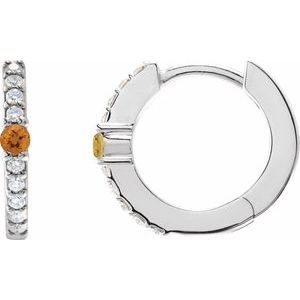 Citrine & Diamond Round Hoop Earrings in Gold and Platinum