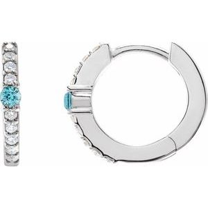 Blue Zircon & Diamond Round Hoop Earrings in Gold and Platinum