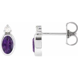 Amethyst & Diamond Oval Bezel-Set Stud Earrings in Gold and Platinum