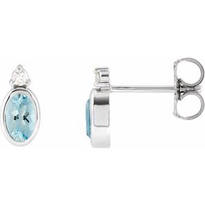 Aquamarine & Diamond Oval Bezel-Set Stud Earrings in Gold and Platinum
