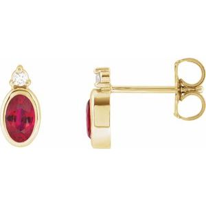 Ruby & Diamond Oval Bezel-Set Stud Earrings in Gold and Platinum
