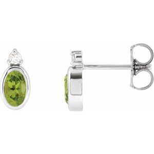 Peridot & Diamond Oval Bezel-Set Stud Earrings in Gold and Platinum