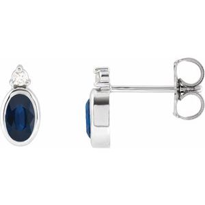 Blue Sapphire & Diamond Oval Bezel-Set Stud Earrings in Gold and Platinum