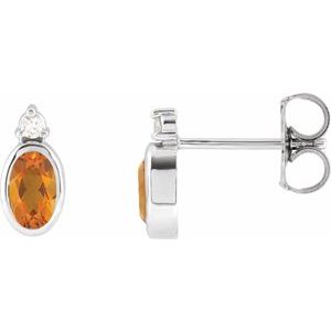 Citrine & Diamond Oval Bezel-Set Stud Earrings in Gold and Platinum