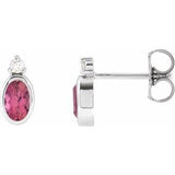 Pink Tourmaline & Diamond Oval Bezel-Set Stud Earrings in Gold and Platinum