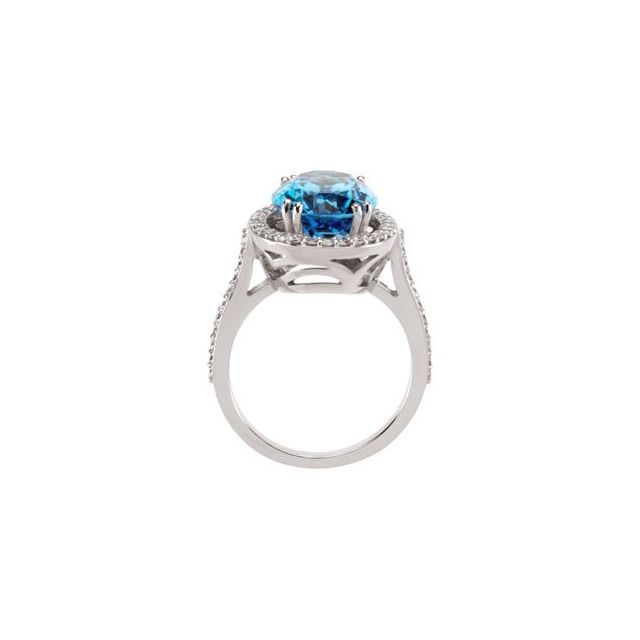 Oval Swiss Blue Topaz Halo Ring with Diamond Accents in White Gold