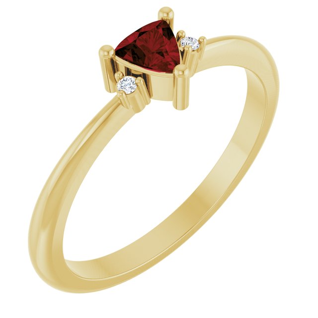 Trillion Mozambique Garnet & Diamond Accented Ring in Yellow Gold