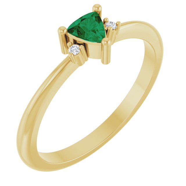 Trillion Emerald Accented Ring with Diamond Accents in Yellow Gold